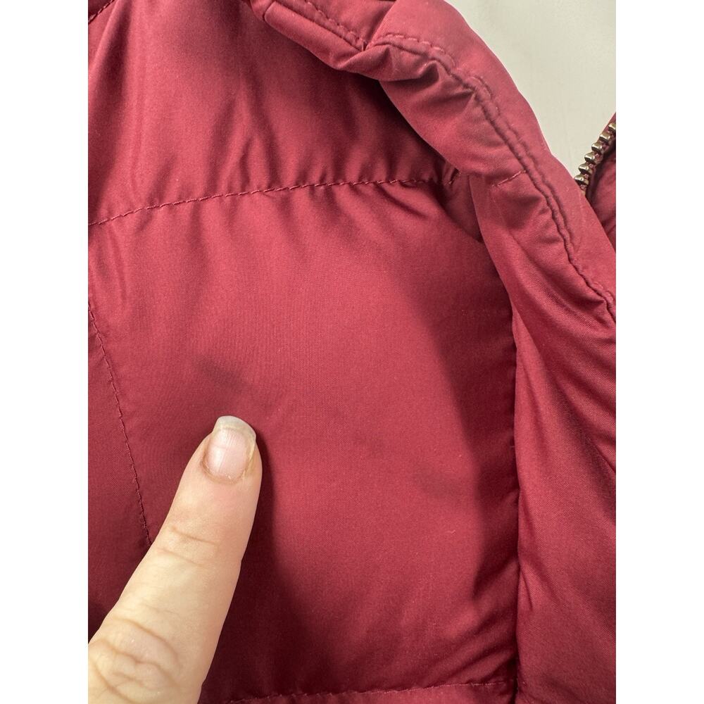 Eddie Bauer Vest Womens Small Maroon Goose Down Faux Fur Collar Zip Ski Lodge - Picture 2 of 14